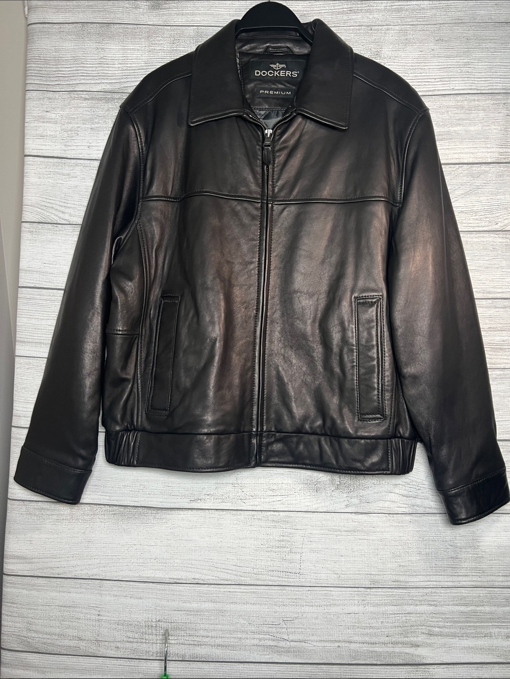 Dockers Premium Men’s Large Genuine Leather Black Jacket Full Zip Quilted Lined